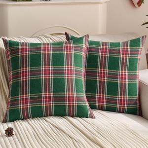 FUTEI Christmas Green Plaid Throw Pillow Covers 20x20 Inch Set of 2 Buffalo Check Holiday Decorative Cushion Case Farmhouse Home Decor for Couch Bed Living Room