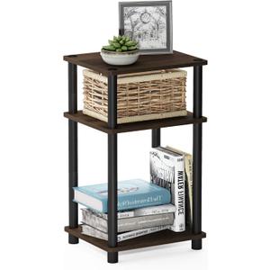 Furinno JUST Side Table, 3-Tier End Table, Open Shelves Night Stand, Bedside Table, Toolless Assembly, for Living Room, Bedroom, Bathroom, Columbia Walnut