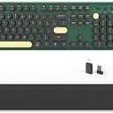 Colorful Wireless Computer Keyboards Mouse Combos, Cute Retro Typewriter Keyboard with Round Keycaps, 2.4 GHz 104 Keys Full-Sized USB/Type C Receiver Keyboard and Optical Mouse（Dark Green）