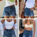 KISSMODA Denim Shorts Women Trendy Button Summer Cut Off Short Womens Jean Shorts High Waisted Denim Hot Ripped Shorts (Blue, M)