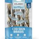 Icelandic+ Cod Skin Braids - 5 Pack - Dog Treat Chews, 5.5-7" Sticks, Single Ingredient, Air-Dried, Hand-Wrapped Wild-Caught Fish, Omega-3 Pet Snack (EXP 10/03/27)