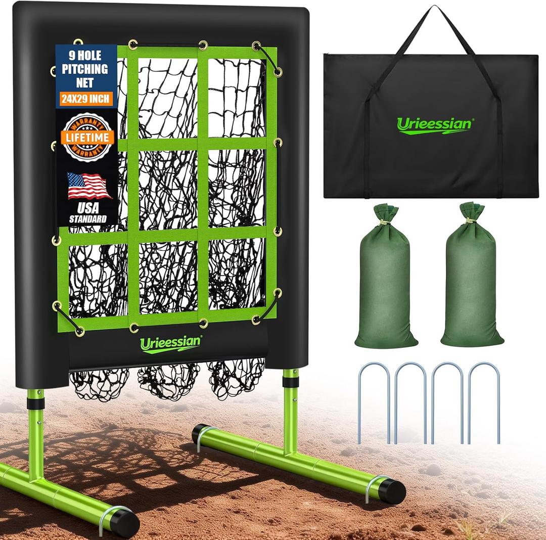 9 Hole Pitching Net with Strike Zone, Baseball Pitching Target, 5 Heights Adjustable 9 Pocket Target Softball Pitching net, Heavy-Duty Solo Baseball Throwing Target with Carry Bag for All Ages