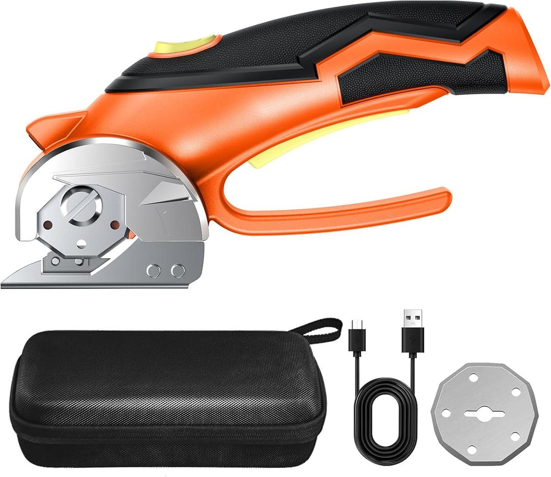 Cardboard Cutter, Cordless Electric Scissors, Power Shears Box Cutter with a Replacement Blade, Rotary Cutter for Cardboard Packages Leather Plastic (Orange)