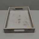 Rustic Whitewashed Wood Food Serving Tray Cutout Carrying Handles Breakfast in Bed Coffee Platter Table Wine Brown Rectangular Nesting Crate Desktop Document Holder Office Home Kitchen