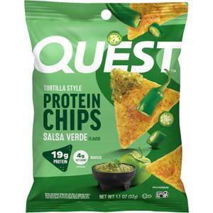 Quest Nutrition Tortilla Style Protein Chips, Salsa Verde, 19g of Protein, 4g Net Carbs, Gluten Free, 1.1 Ounce (Pack of 12), BBD 10/13/26