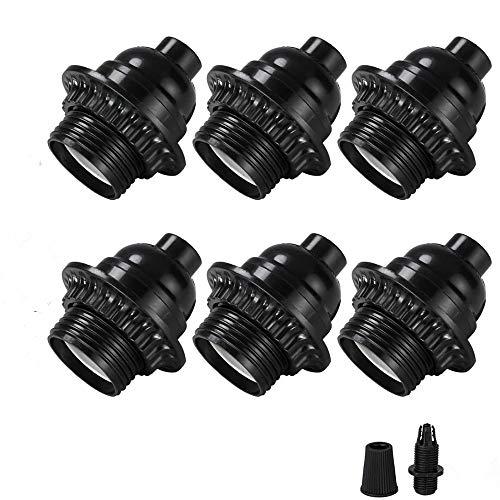 EFINEHOME 6 Pack Lamp Socket Replacement, Phenolic Medium Base Light Socket, E26 Screw Bulbs Edison Retro Pendant Lamp Holder, Lampshade Ring, 1/8 IP Thread Cap (Lamp Socket Keyless)