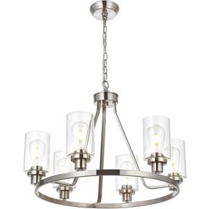MELUCEE 6 Lights Round Chandelier Brushed Nickel Island Lighting Dining Room Lighting Fixtures Hanging Glass Pendant Light for Kitchen Living Room Bedroom (6 Heads Brushed Nickel)