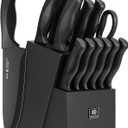 15-Piece Kitchen Knife Set with Block and Built-In Sharpener, Black
