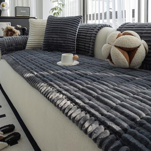 MDSASFD Sofa Couch Cover, Sofa Covers for Dogs Washable, Non-Slip Striped Sofa Slipcovers for Sectional Sofa, Sofa Cover Furniture Protector for L Shaped(Dark Grey, 27.6"x 82.7")