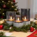 Rechargeable Marble Flameless Candles, Gray Glass LED Pillar Candle with Remote & Timer,Decorative Candles for Living Room, Bedroom, Holiday Dcor & Gifts for Women,Set of 3