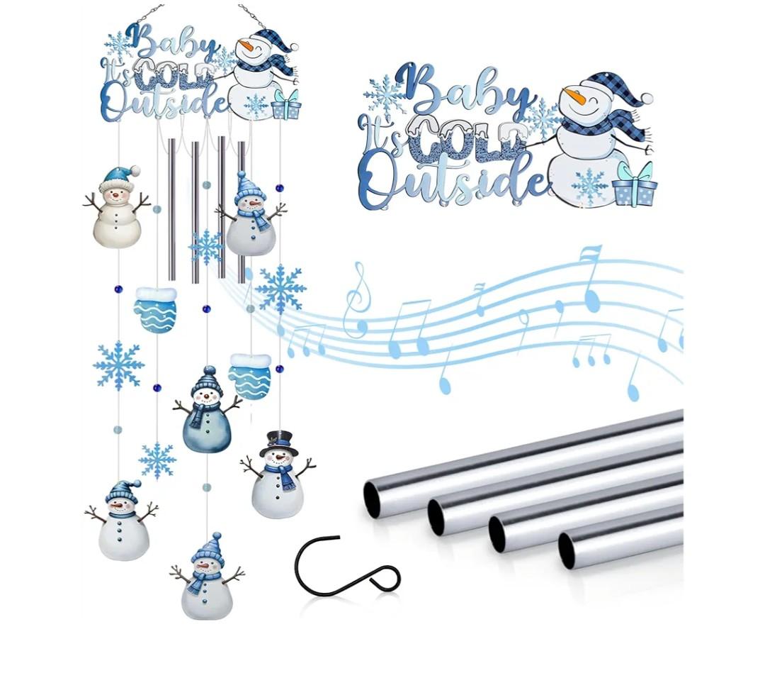 AVEKI Snowman Wind Chimes for Outside, 38'' Metal Christmas Wind Chimes with DoubleSided Painting, Outdoor Decor for Garden, Patio, Yard, for Family & Friends (Snowman)