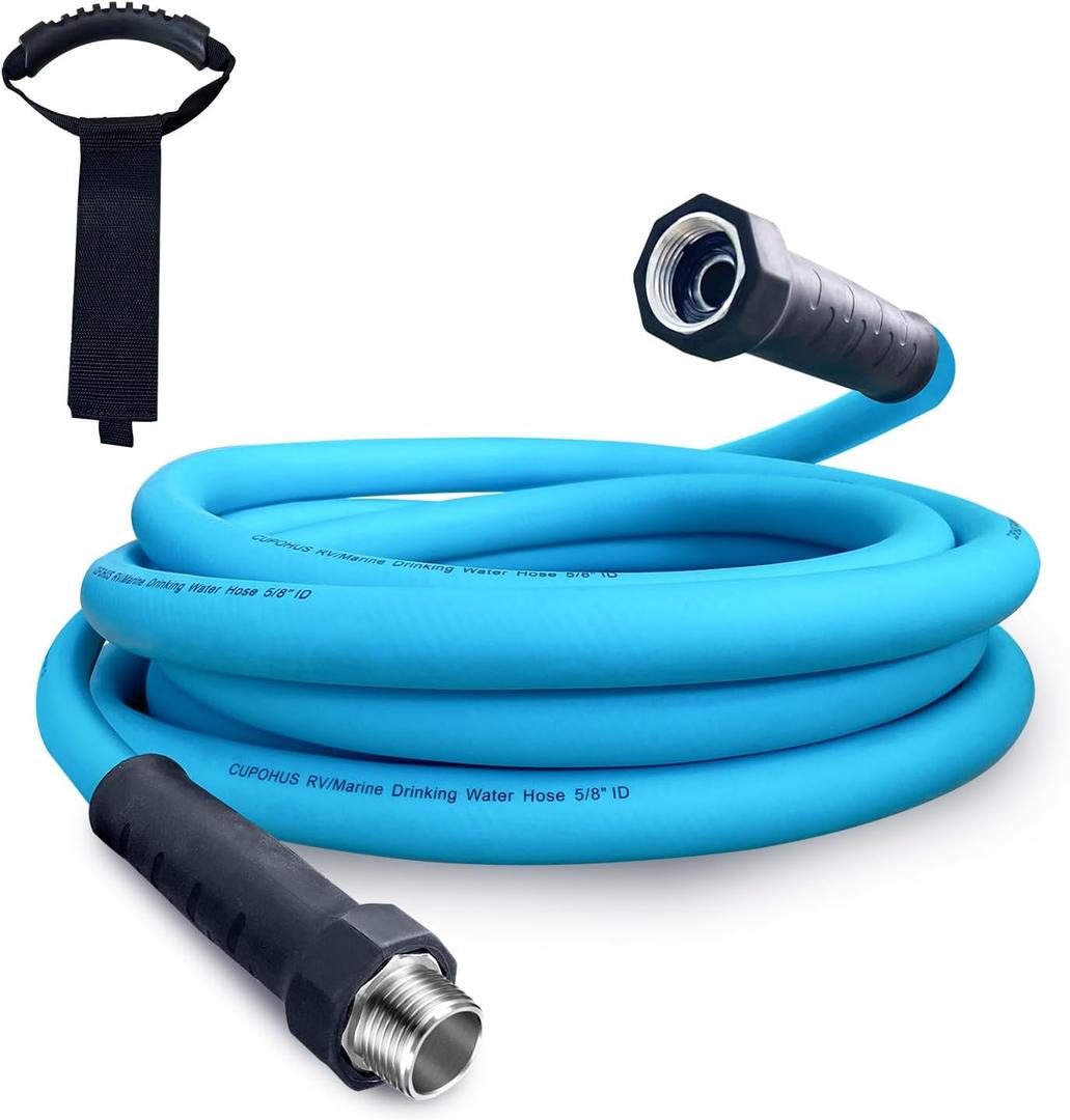 Cupohus RV Water Hose 10FT with Strain Relief Ends, Kink-Resistant Drinking Water Hose, 5/8''ID Potable Food Grade Hose with Storage Strap for RV, Marine, Camper, Truck, Car, Garden (Blue)