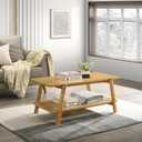 Roundhill Furniture Metz Mid-Century Modern Wood Shelf Coffee Table, Natural Oak Finish