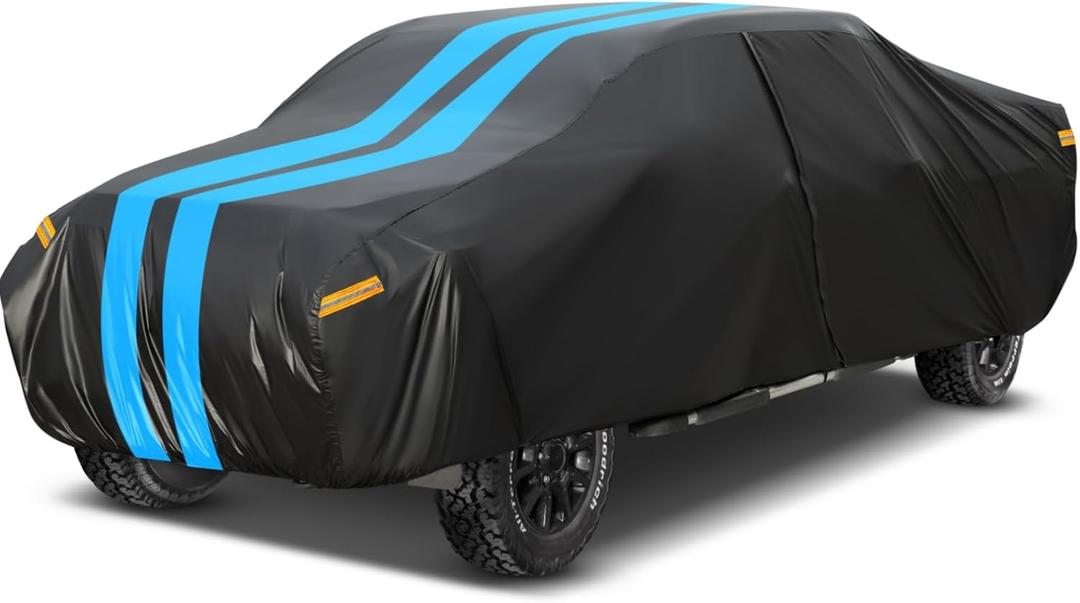 Sailnovo F150 Truck Cover Waterproof All Weather for Ford F-150 F-250 Super Crew Cab 5.5ft Short Bed Sun Rain Snow Wind Hail Protection Pickup Cover with Door Zipper, Cotton Lining, Reflective Strips (Blue)