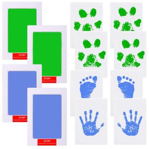 Inkless Hand and Footprint Kit Clean Touch Ink Pad for Newborn Baby Pet Paw Print Kit(4 Ink Pads,8 Imprint Cards) (2 Pack Blue and 2 Pack Green)