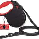 Tuff Pupper Heavy Duty Retractable Dog Leash | 16 ft Dog Leash with Reflective Stitching for Nighttime Safety | One Button Lock and Release | Comfortable Hand Grip | for Dogs Up to 120 lbs (X-Large, Black/Red)