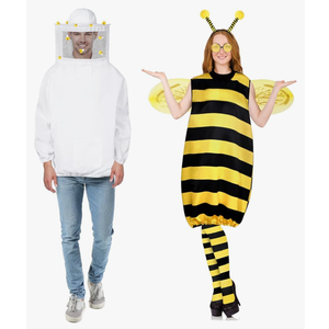 Beekeeping Suit with Hat Striped Waistcoat Jumpsuits Bee Wing Headband Glasses for Adult Halloween Cosplay Dress up