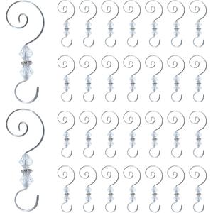 30PCS Christmas Ornament Hooks Hanger, Beaded Hooks for Christmas Decorative Hanging Tree Wall Party Home Accessories (Silver)