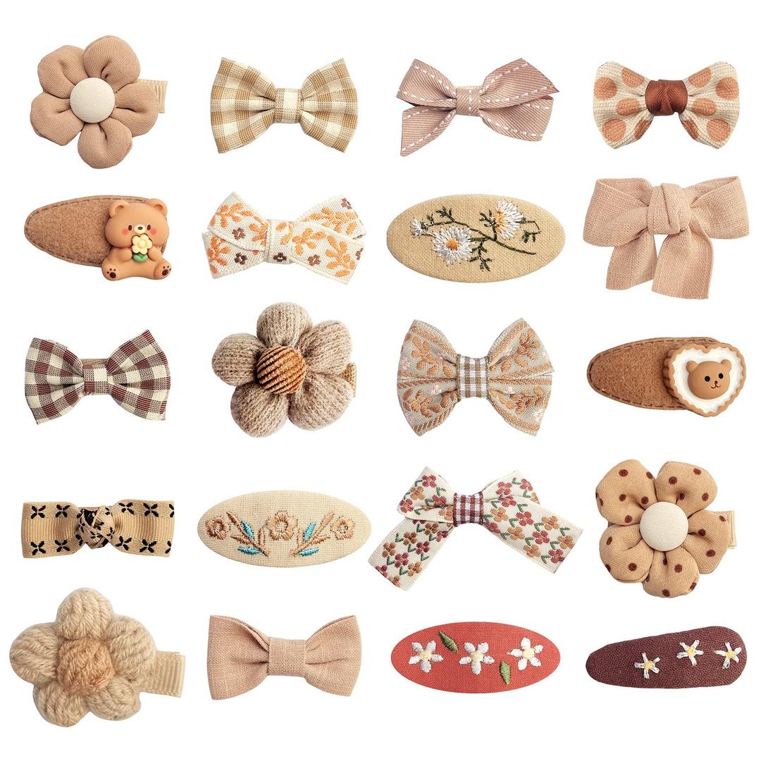 Baby Girls Hair Clips Flower Fabric Snap Hair Clips Bow Hair Accessories for Little Girl Teens Toddler Kids, Assorted 20Pcs