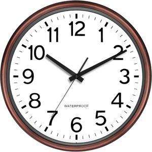 Caysie 16 Inch Sealed Large Outdoor Clock Waterproof, Silent Battery Operated Weatherproof Wall Clocks for Pool Patio Outside Home (Bronze)