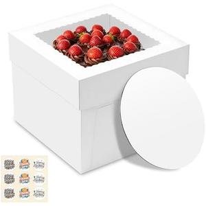 20 Pack Cake Boxes, 10x10x8 Inches Tall Cakes Box with Window, White Cake Boxes with Cake Boards, Square Bakery Box, for Cake, Treat Cookie Dessert, Pastry, Birthday Party, Mother's Day, Weddings