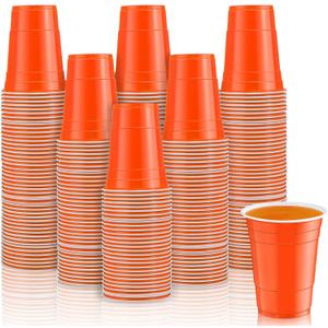 Lounsweer 100 Pcs 16 oz Disposable Party Cups Plastic Heavy Duty Drinking Water Cups for Graduation Baby Shower Wedding BBQ Birthday Picnic Party Supplies(Orange)