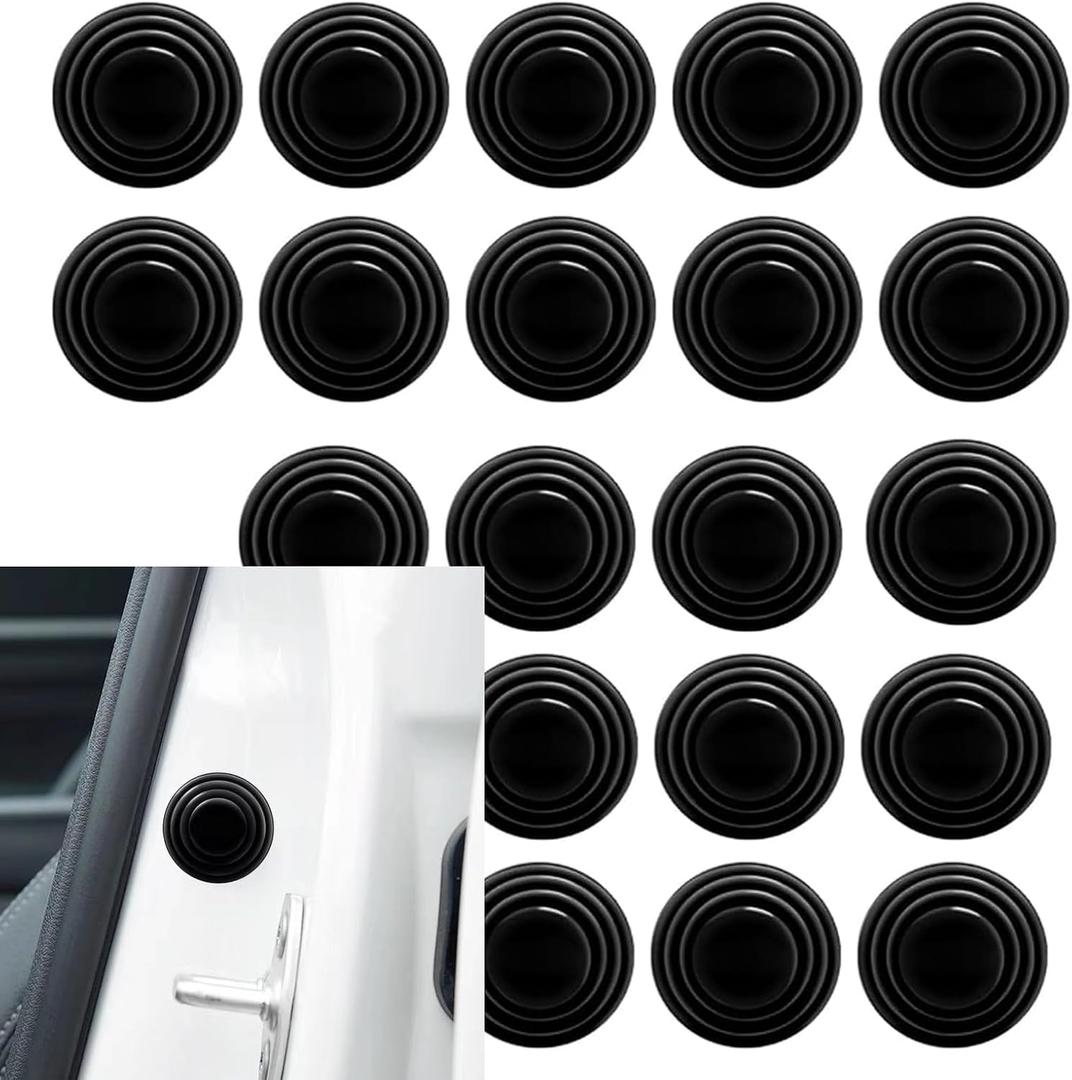 20 PCS Door Shock Absorbers, Thickened Silicone Sound Insulation Cushioning Pads, Self-adhesive Waterproof Bumper Multi-position Anti-collision Protection Mat, for Most Cars Trucks (Black)