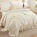 Andency Beige California King Comforter Set, 3 Pieces Farmhouse Shabby Chic Bedding Comforter Sets, Lightweight Fluffy Soft Microfiber All Season Bed Set(104x96In Comforter)