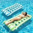2-Pack Inflatable Pool Floats Mat for Teens, Large Pool Floaties for Adults Size with Headrest, Sun Tanning Raft Lake Beach Swimming Pool Party Floating Lounge (Blue-Green)