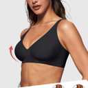 Vertvie Jelly Wireless Bras for Women Push Up Plunge Seamless T-Shirt Bras No Underwire Supportive Full Coverage Bralettes (Black, XL)