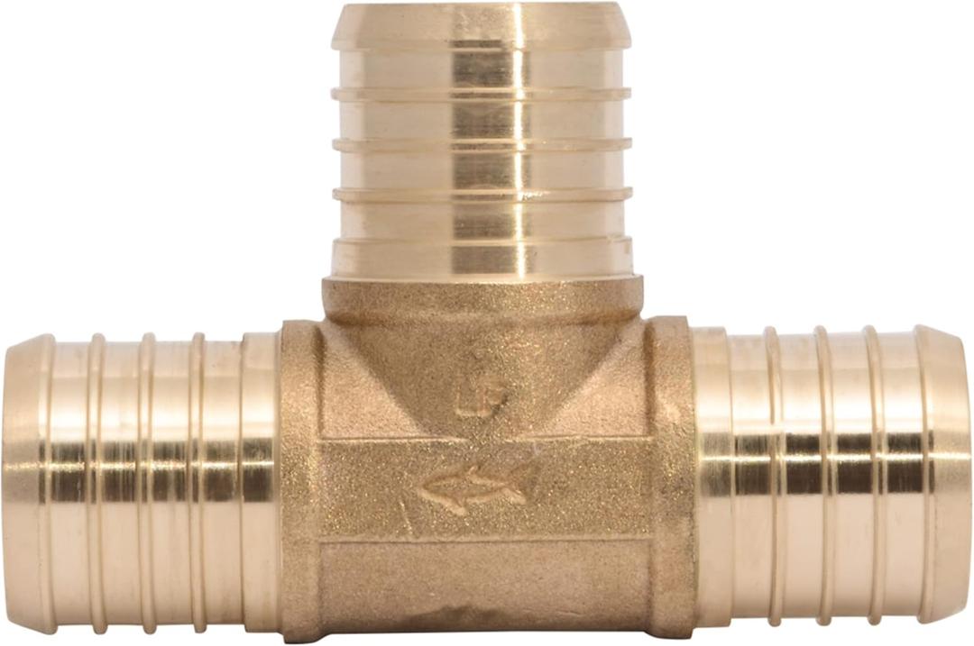 SharkBite 1-1/4 Inch Crimp Tee, Brass Plumbing Fitting, PEX Pipe, PE-RT, UC0835