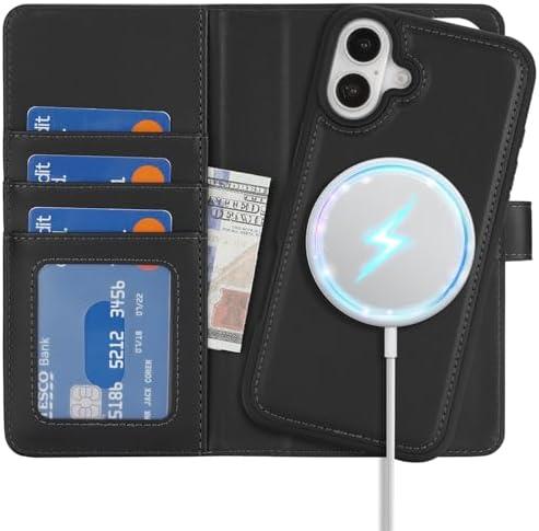 Zouzt Case for iPhone 16 6.1 Inch, 2 in 1 Detachable Wallet with Card Holder for MagSafe Magnetic Wireless Charging Premium PU Leather Flip Folio Kickstand Shockproof Cover Women Men, Black