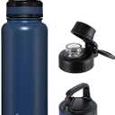 OLDLEY 32 oz Insulated Water Bottle With Straw, Stainless Steel Sports Water Cup Flask with 3 Lids(Straw, Spout and Handle Lid) Double Walled Travel Thermal Canteen Mug, Navy Blue