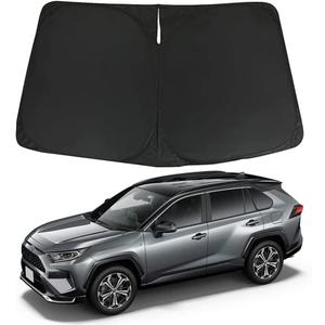 D-Lumina RAV-4 Windshield Sunshade Compatible with 2019 2020 2021 2022 2023 2024 2025 Toyota RAV4 - Foldable Front Window Sun Shade Shield Protector (Black&Silver-210T Reflective Fabric Material)