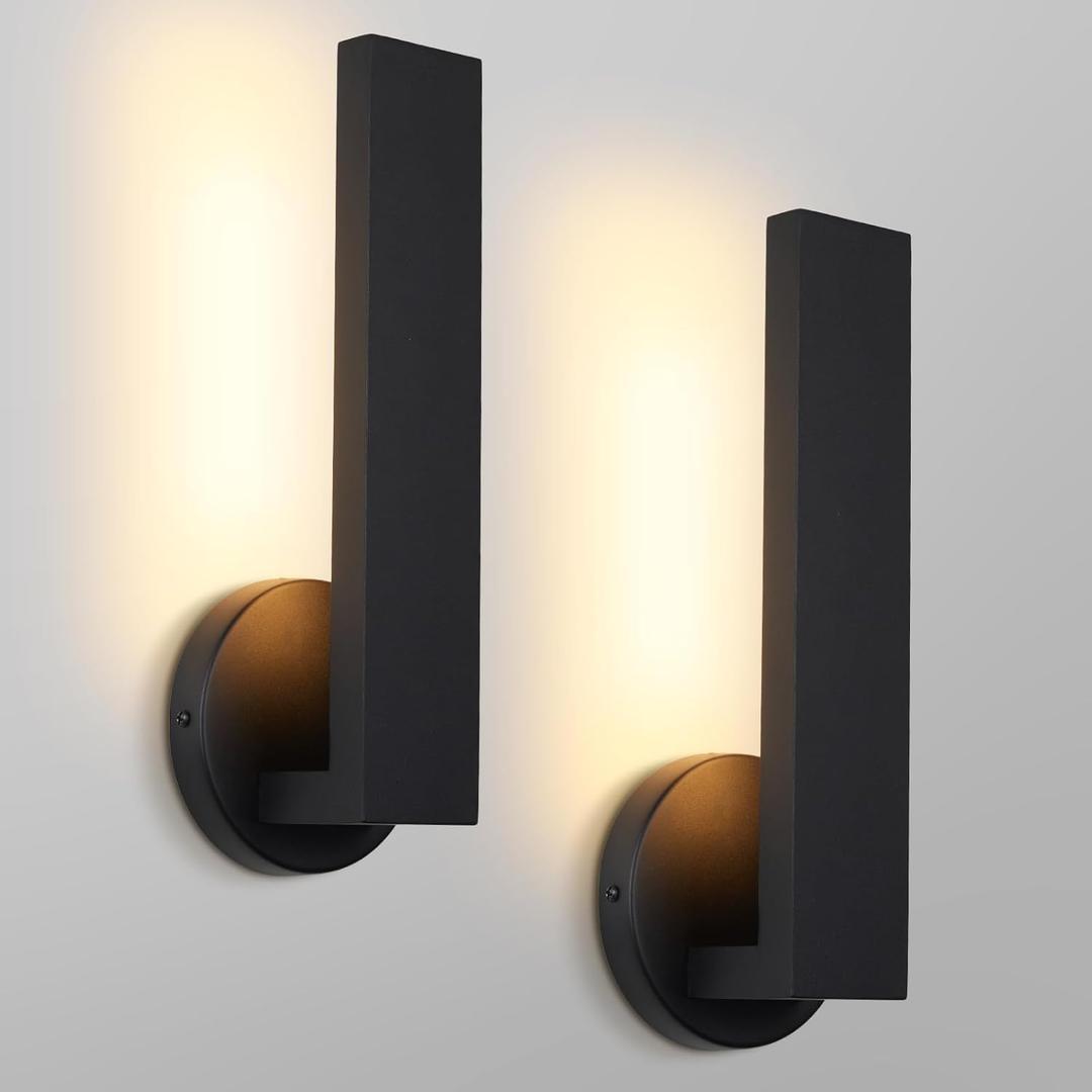 Aluminum LED 18W Modern Wall Sconces Set of 2 Matte Black Waterproof Sconce Wall Lighting Indoor Outdoor Hardwired Wall Lights for Office,Porch, Bedroom, Bathroom, Living Room,Stairway