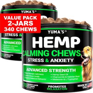 YUMA'S (2 Pack) Hemp Calming Chews for Dogs - Advanced Dog Calming Chews - Anxiety Relief Treats - Separation Aid, Barking, Stress Relief, Thunderstorms - Melatonin - Hemp Oil - Made in USA, Best By 02/2027