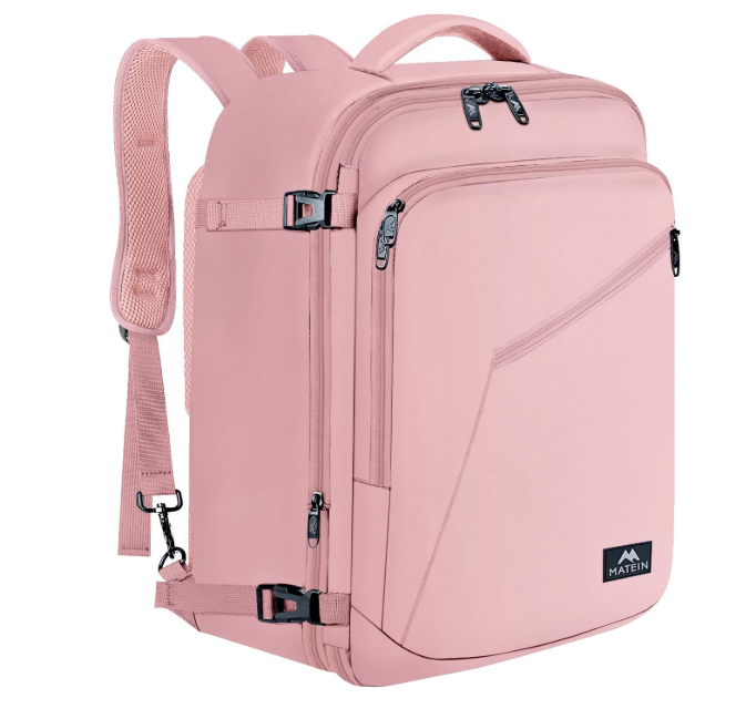 MATEIN Carry on Backpack, Extra Large Travel Backpack Expandable Airplane Approved Weekender Bag for Men and Women, Water Resistant Lightweight Daypack for Flight 40L, Pink