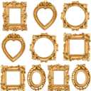 Vicenpal 10 Pcs Vintage Mini Picture Frames Baroque Antique Small Resin Jewelry Display Table Frame for Christmas DIY Photo Holiday Party Decoration (Gold)