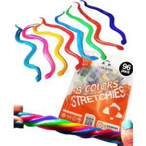 UpBrands 96 Stretchy Snakes Toys 6 Inches Bulk Set, 8 Glitter Colors, Kit for Birthday Party Favors for Kids, Goodie Bags, Easter Egg Basket Stuffers, Pinata Filler, Small Classroom Prizes