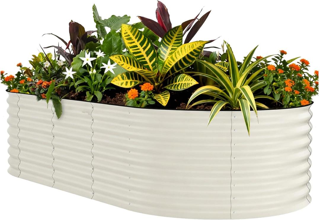 GarveeLife 8x4x2 ft Galvanized Raised Garden Bed - 24 Tall Metal Planter Box for Vegetables, Flowers, Herbs, Rust-Resistant Outdoor Garden Box, Easy Assembly Raised Beds for Gardening, Beige (8x4x2ft (1 PCS)