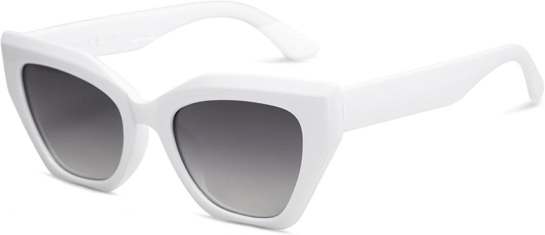 SOJOS Square Cat Eye Polarized Sunglasses for Women Retro Classic Vintage Trendy Cateye Shades Sunnies Gafas de sole SJ2235 (White)