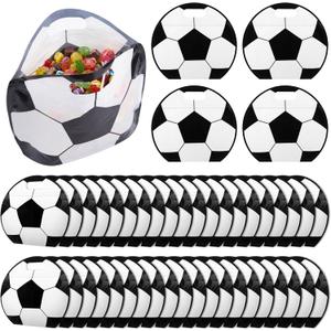 2 x 25 Pack Soccer Snack Bags, Football Ball Design Reusable Plastic Treat Bags for Team, Candy, Cookies, Party, Sports Themed Lunch, Snacks & World Cup Goodie Bags