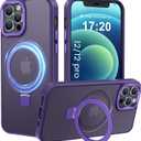 Compatible with iPhone 12/12 pro Case with Magnetic Ring Stand, Military Drop Protection, Anti-Scratch/Anti-Fingerprint Translucent Matte Phone Case for iPhone 12/12 pro (Purple)