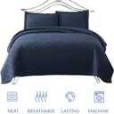 EXQ Home Quilt Set Full Queen Size Navy 3 Piece,Lightweight Soft Coverlet Modern Style Squares Pattern Bedspread Set(1 Quilt,2 Pillow Shams)
