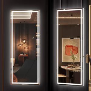 Hasipu LED Door Mirror Full Length, 44" x 15.8" Lighted Over The Door Hanging, Full Body Wall Mounted, Light Up Long Dressing, Square White (44"L x 15.8"W), Pack Of 1 