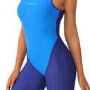 Womens Competitive One Piece Swimsuit Knee Boyleg Swimwear Racerback Athletic Bathing Suit for Teens (Blue, S)