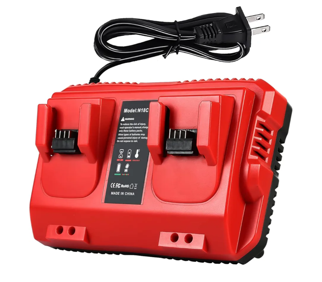 18V Rapid Charger Replacement for Milwaukee M18 Battery Charger Station 2Ports 48-59-1802 48-59-1812 Compatible with M-18 48-11-1850 48-11-1840 48-11-30 48-11-20