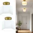 Milk Glass Semi Flush Mount Ceiling Light, Modern Gold Light Fixture, Mid-Century Hexagonal Close to Ceiling Lamp, Small Chandelier for Hallway Entryway Foyer Closet Bedroom, 2 Pack