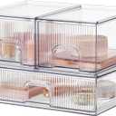 HBlife Stackable Clear Acrylic Storage Drawer Organizer - Set of 3 Makeup and Bathroom Storage Bins - Versatile for Vanity, Undersink, Kitchen, and Office Organization