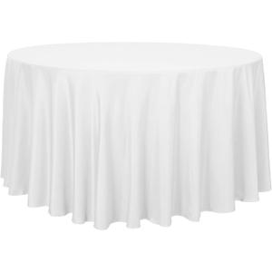 sancua Round Tablecloth - 108 Inch - Water Resistant Spill Proof Washable Polyester Table Cloth Decorative Fabric Table Cover for Dining Tables, Buffet Parties and Camping, White